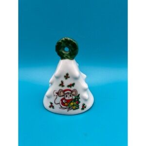 Vintage 60s Christmas decoration ornament mini bell with mouse porcelain 60s‎